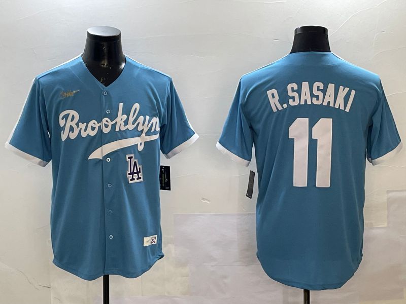 Men Los Angeles Dodgers #11 R.Sasaki Light Blue Fashion Game 2025 Nike MLB Jersey style 6